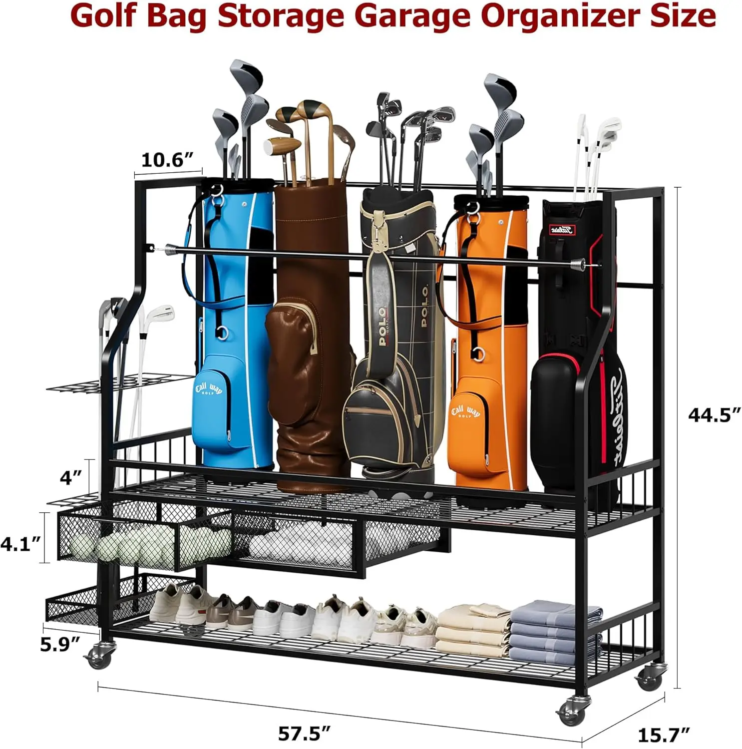 Sports Equipment Bag With Wheels - Étagère de rangement multifonctionnelle à roulettes